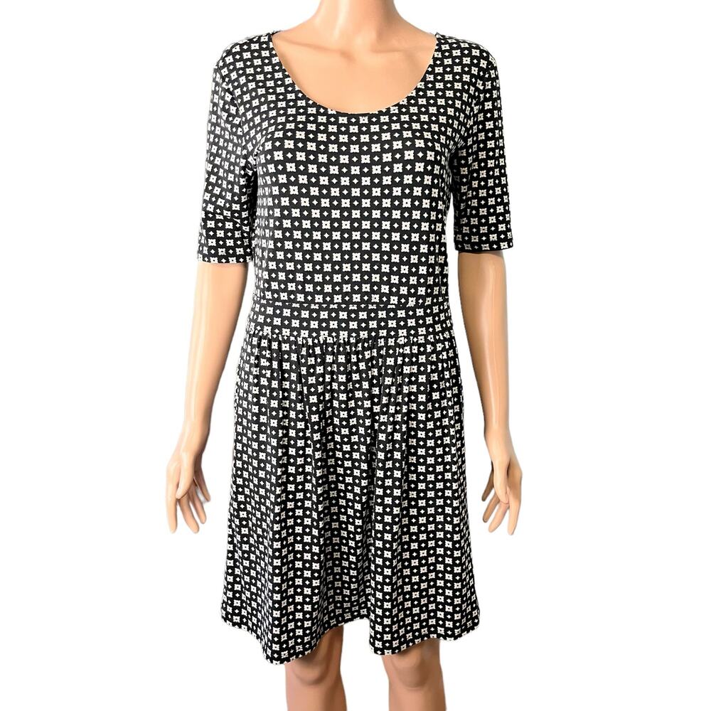 Lands End Geometric Fit & Flare Knit Dress Comfortable Office Work S/P 6-8